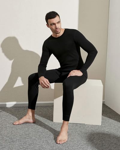 LAPASA Men's Merino Wool Base Layer Set - Lightweight Thermal Underwear M31/M126/M141/M144, Medium, Black 200