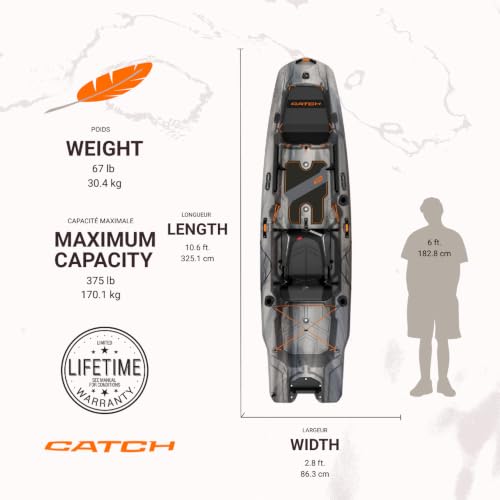 Pelican Catch Mode 110 Kayak with Transom Mount - Granite, Stable & Lightweight Fishing Kayak