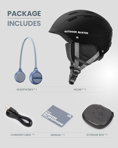 OutdoorMaster Kelvin II Ski Helmet with Bluetooth Headset - Matte Black, Large (58-62cm)