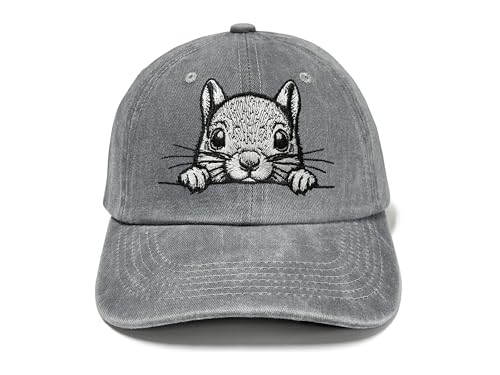 Peeking Squirrel Hat for Men Women Adjustable Embroidered Baseball Cap - Gray