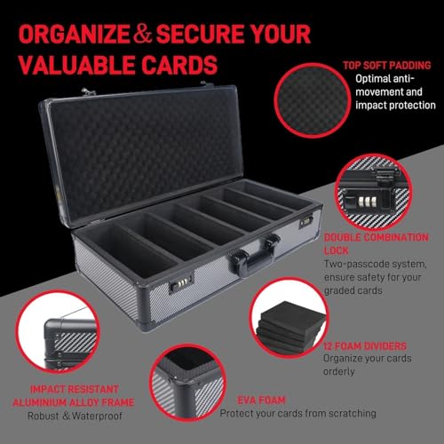 6 Row PSA Graded Card Storage Case Black-White Carbon Fiber - Sports Card Organizer