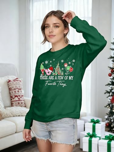 Christmas Sweatshirt for Women Green Medium Magic Merry Holiday Crewneck Pullover