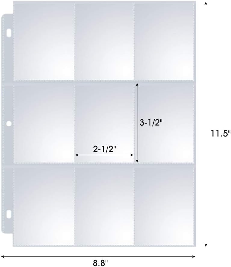 Sooez 9 Pocket Page Protectors - 60 Pack Trading Card Sleeves for 3 Ring Binders | Ideal for Sports & Collectible Cards