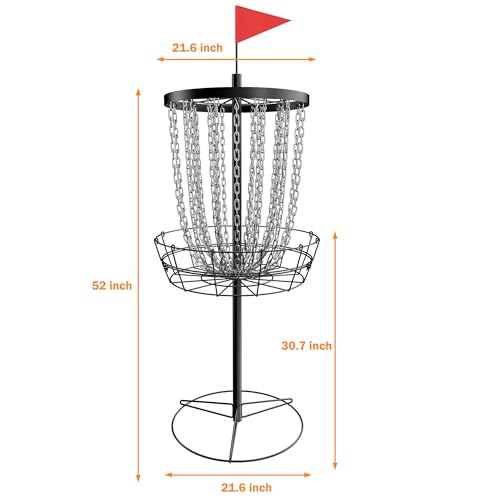 NQV PRO Portable Disc Golf Basket with 24 Heavy Duty Chains - Black