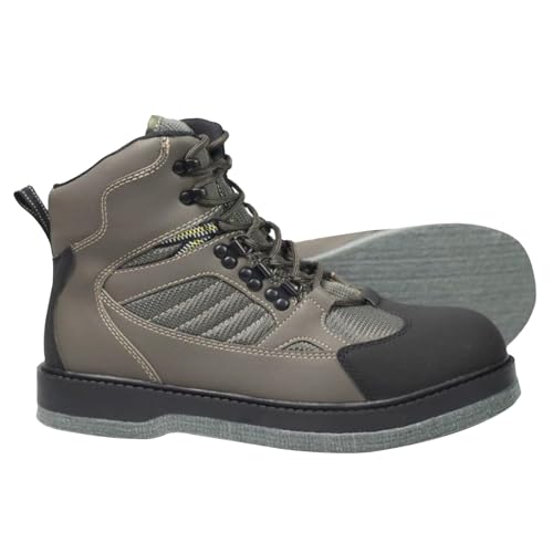 8 Fans Men's Olive Felt Sole Wading Boots - Non-Slip Fly Fishing Shoes, Size 9