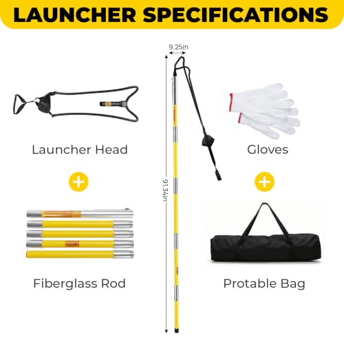 AELIVET Arborist Throw Line Launcher with Fiberglass Pole, 91.3-inch Rope & Carrying Bag, Manual Plastic Version