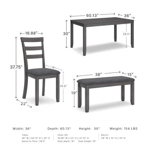 Gray 6-Piece Dining Table Set with Bench & Chairs - Modern Transitional Design