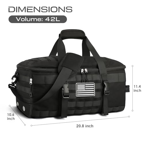 Large Tactical Gym Duffle Bag for Men with Shoe Compartment - Black