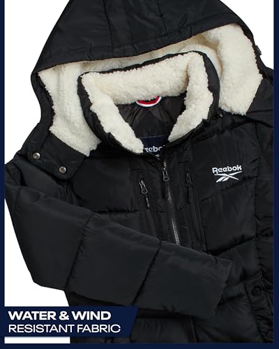 Reebok Women's Puffer Jacket with Faux Fur Hood - Midweight, Large Black