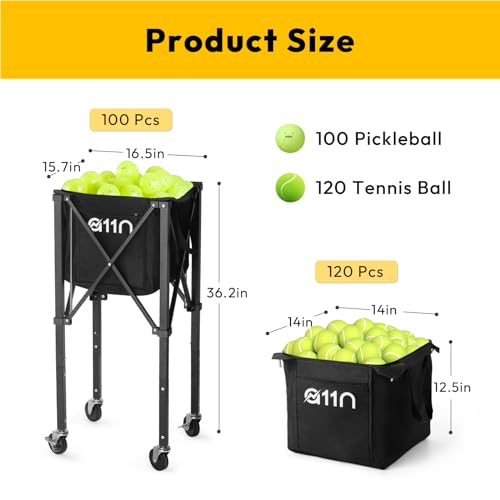 A11N Pickleball & Tennis Ball Hopper Cart with Wheels, Large Capacity, Storage Pockets