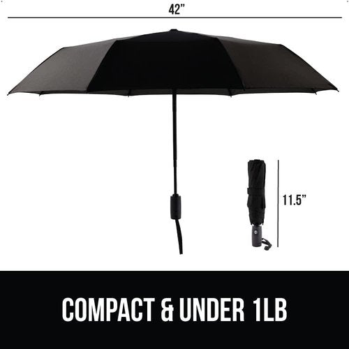 GORILLA GRIP Compact Windproof Umbrella - One-Click Automatic Open/Close, Lightweight & Waterproof, Black