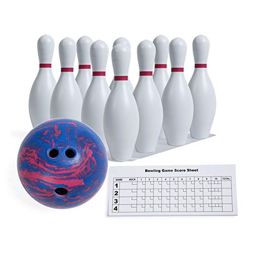 Champion Sports 10 Pin Plastic Bowling Set with Ball - White, 15-Inch
