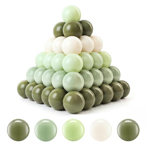 Clear Ball Pit Balls - 2.2 Inch Non-Toxic, Crush Proof Plastic Toy Balls, 100 Pack in Pearl Light Green, Green & White - Safe for Kids