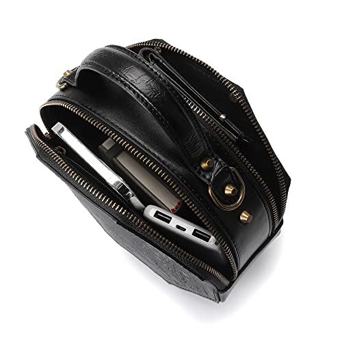 Leather Steampunk Messenger Bag for Women Black 166 - Retro Crossbody Satchel