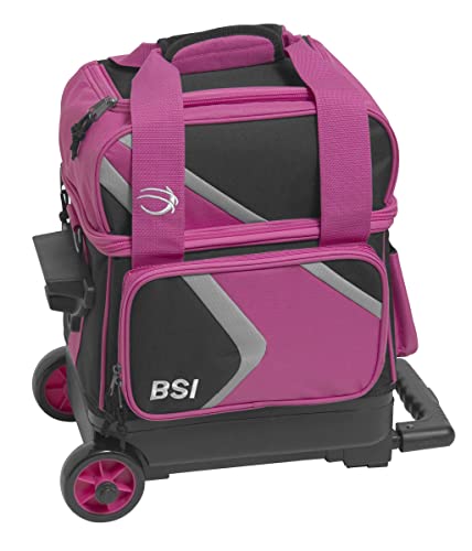 BSI Dash Triple Roller Bowling Bag - Black/Pink/Gray, Padded Ball & Shoe Compartments, Locking Handle