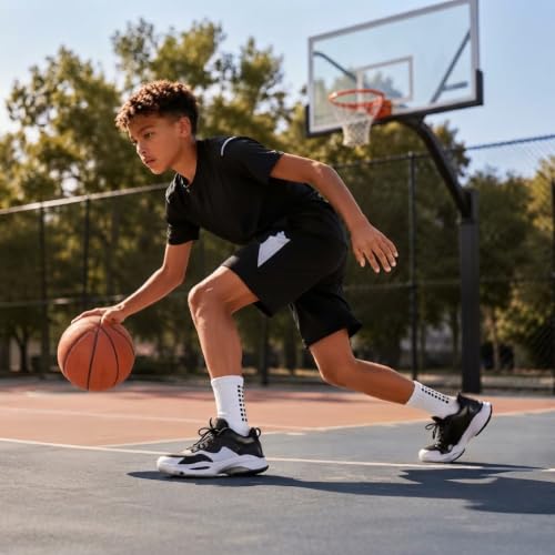 Kids Soccer Socks 2/6 Pairs Cushioned Non-Slip Athletic Sports Socks - Black + White