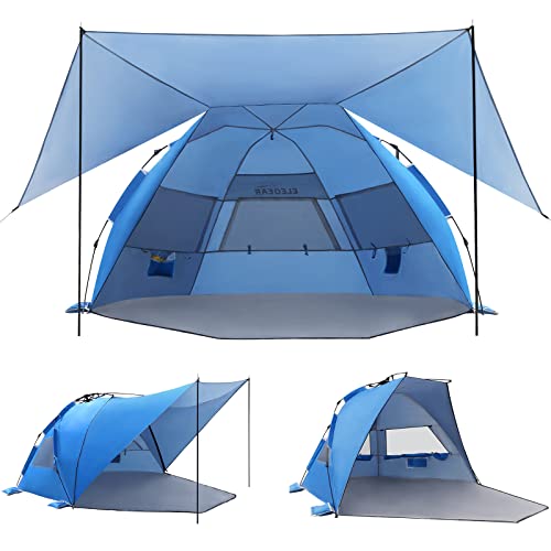 Elegear Blue 4-6 Person Pop Up Beach Tent with 360° Removable Canopy