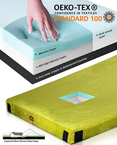 Gaialoop Memory Foam Camping Mattress - Avocado Green, Single 75x30x3 Inches