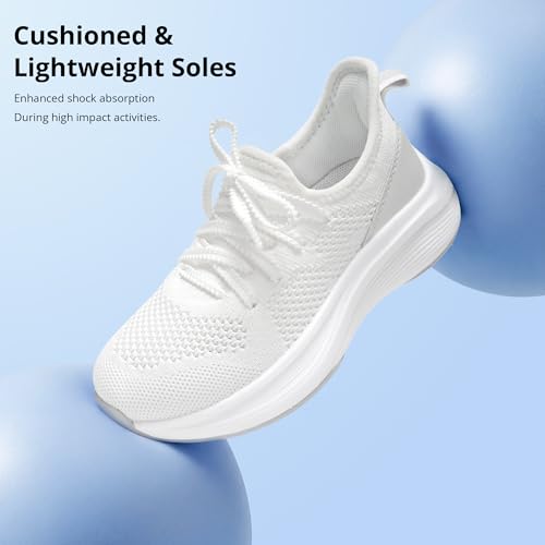 Kids Tennis Shoes Slip-On Sports Sneakers for Girls - White, 2 Big Kid