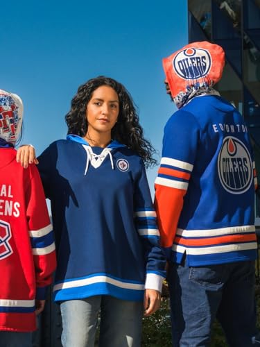 Edmonton Oilers Unisex Lace-Up Hockey Hoodie - Large Blue Recycled Fabric