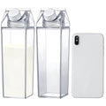 2 Pack 17oz Clear Milk Carton Water Bottles Leakproof Reusable Plastic