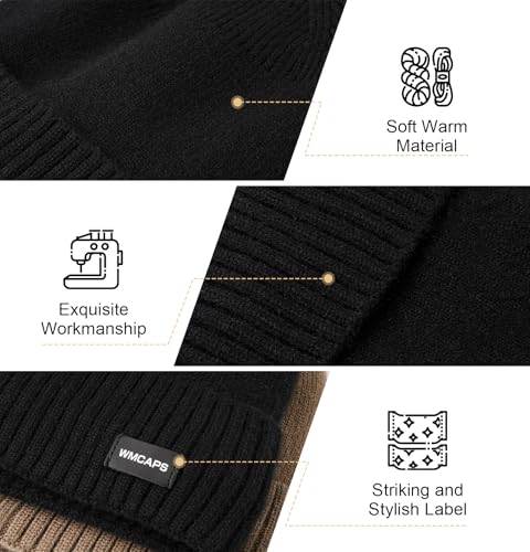 Wmcaps Fleece Lined Beanie - Warm Winter Knit Hat for Men Women - Black