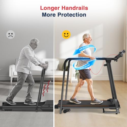 Redliro Black Senior Treadmill with Long Safety Handrails, Foldable Walking Machine
