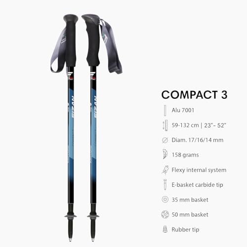 Fizan Compact 3 Ultralight Trekking Poles Blue EVA Foam Adjustable Collapsible Hiking Sticks