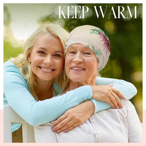 Geyoga 6 Pieces Chemo Headwear Caps for Women - Warm Color, Floral Style