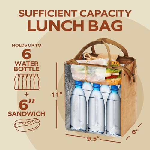 VonNova Women's Insulated Lunch Bag Classic Brown 7L Stylish & Durable Tote