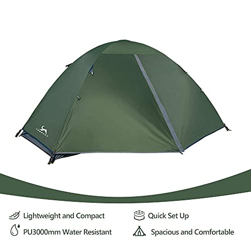 MC TOMOUNT Green 1 Person Waterproof Backpacking Tent - Lightweight Camping Shelter