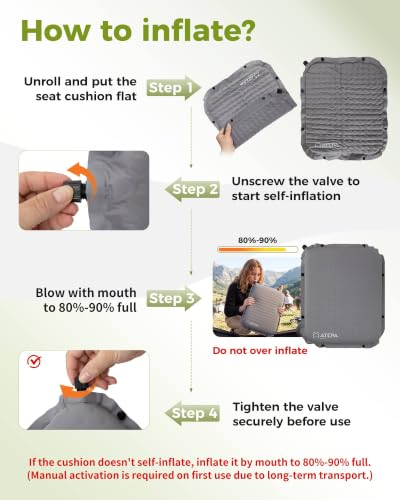 XL Inflatable Seat Cushion 2 Pack Grey - Portable, Self-Inflating Support