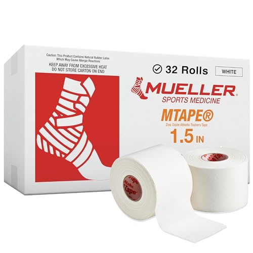 White Athletic Tape Roll - 1.5 inch x 10 yards, Pack of 32, Easy Tear, Support & Injury Prevention