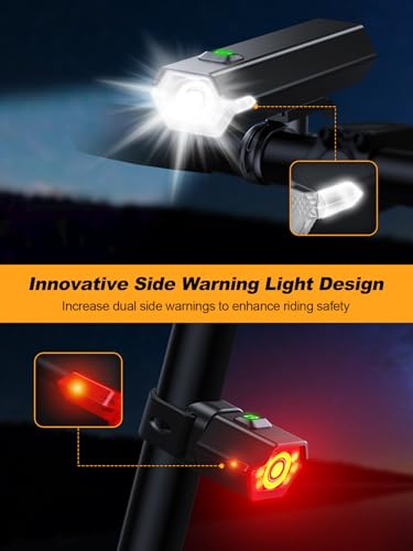 Super Bright Bike Lights 1000 Lumen with Side Warning & Multiple Modes Rechargeable