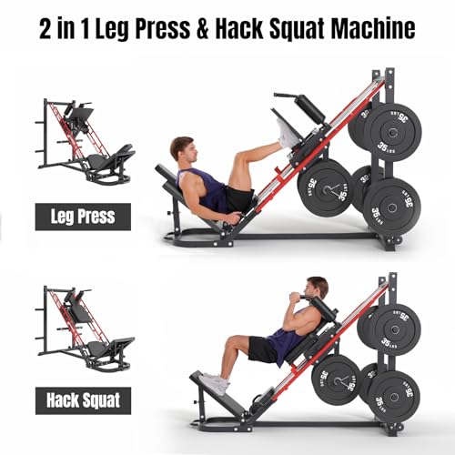Dripex Leg Press Hack Squat Machine Combo - Classic Red, 2-in-1 Home Gym Equipment