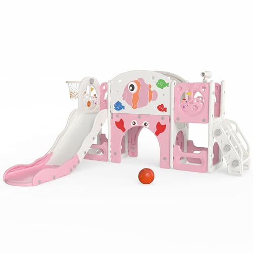 Pink & White 8-in-1 Toddler Indoor & Outdoor Playset with Slide & Climbing