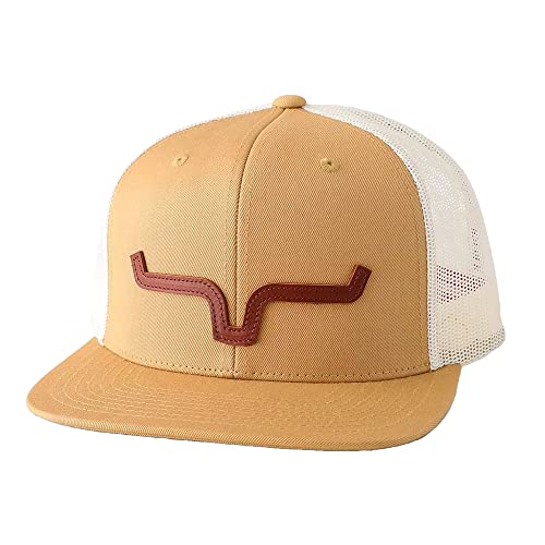 Kimes Ranch ATG Cap Leather Die-Cut Horns Embroidered Patch Adjustable Snapback Brown - One Size / Work Wear