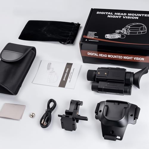 Head-Mounted Night Vision Monocular Digital Infrared for Camping Hunting - Black