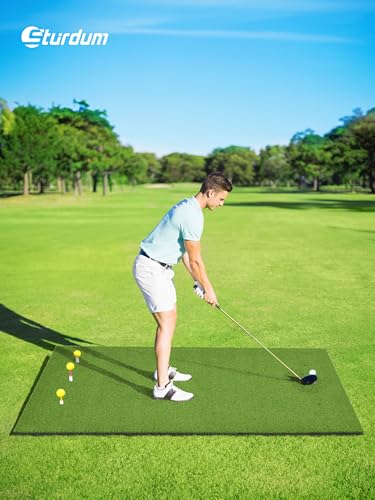 Sturdum Green 5x4ft Golf Hitting Mat Set with Rebound Turf & Tees - 21mm