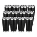 12 Pack 20oz Stainless Steel Travel Tumblers with Lids Black - Double Wall Insulated
