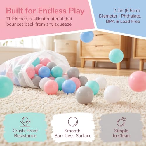 Plastic Ball Pit Balls 50 Pack for Baby Toddler Kids - 5 Macaron Colors