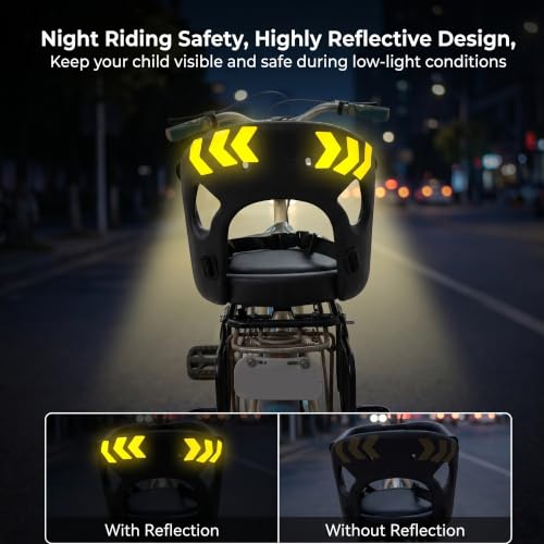 Kids Bicycle Seat with Reflective Tape, Safety Belt & Soft Cushion for Ages 18 Months to 8 Years