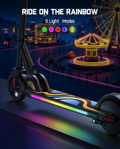 FanttikRide C9 Pro Kids Electric Scooter Black - Adjustable Height, Rainbow Lights, 5 Miles Range
