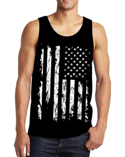 Men's American Flag Tank Top Graphic Casual Workout Shirt XX-Large Black