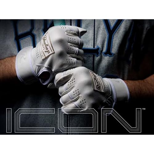 Rawlings ICON Adult Batting Gloves White Large - Pro-Grade Leather, Reinforced Palm