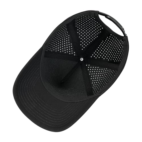 Men Adjustable Snapback Laser Cut Mesh Baseball Cap - Black