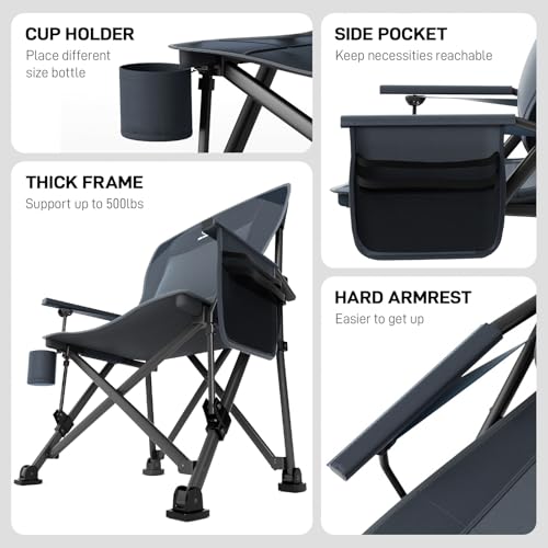 Ever Advanced Grey Oversized Folding Camping Chair with Lumbar Support, Heavy Duty, Portable