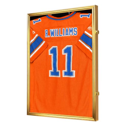 Gold Frame Jersey Display Case with UV Protection Acrylic & Black Background - Model: Gold Frame