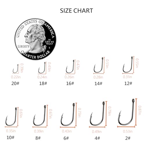 Black Small Fishing Hooks Set 300pcs - 10 Sizes for Freshwater Fishing