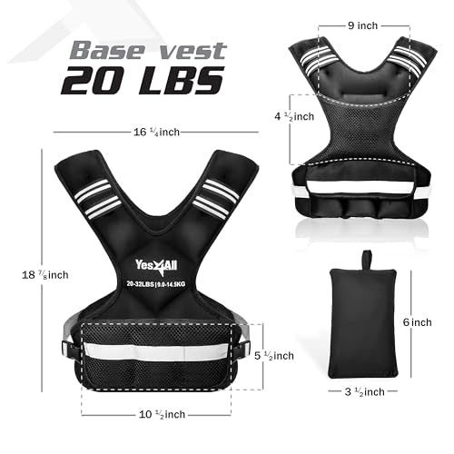 Yes4All Adjustable Weighted Vest 20-32 lbs with Reflective Strips for Fitness and Running